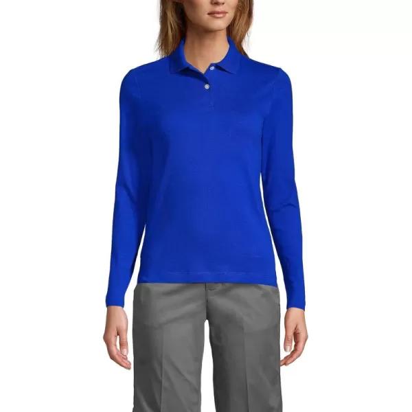 Lands End School Uniform Womens Long Sleeve Feminine Fit Interlock Polo ShirtCobalt