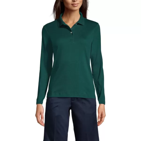 Lands End School Uniform Womens Long Sleeve Feminine Fit Interlock Polo ShirtEvergreen