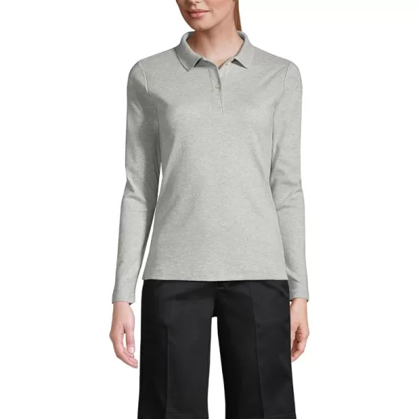 Lands End School Uniform Womens Long Sleeve Feminine Fit Interlock Polo ShirtGray Heather