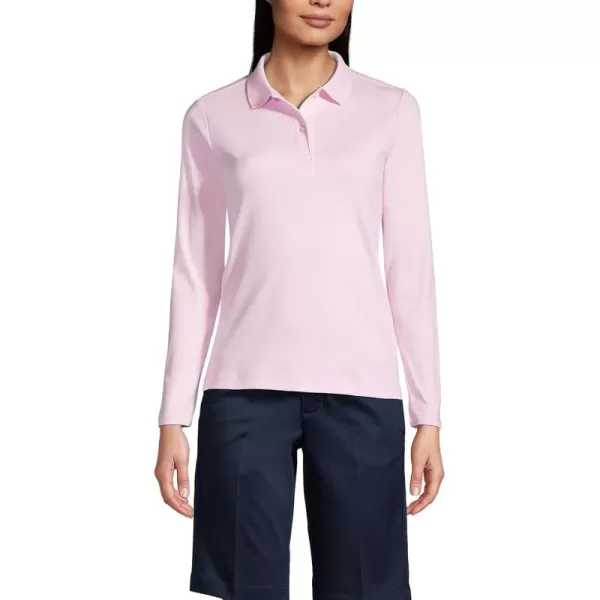 Lands End School Uniform Womens Long Sleeve Feminine Fit Interlock Polo ShirtIce Pink