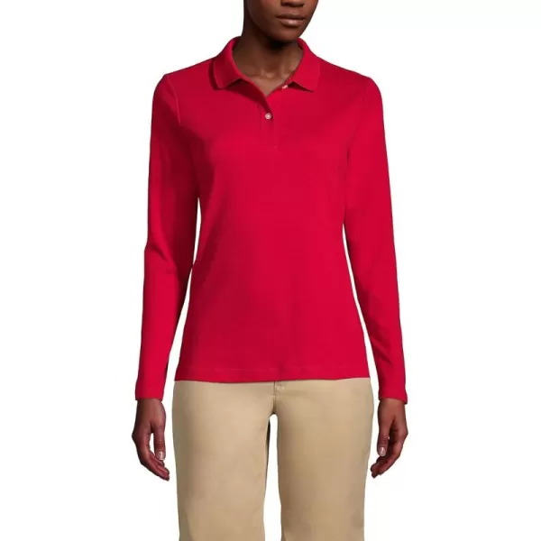 Lands End School Uniform Womens Long Sleeve Feminine Fit Interlock Polo ShirtRed