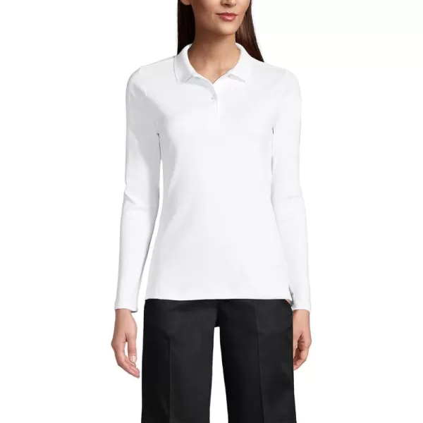 Lands End School Uniform Womens Long Sleeve Feminine Fit Interlock Polo ShirtWhite