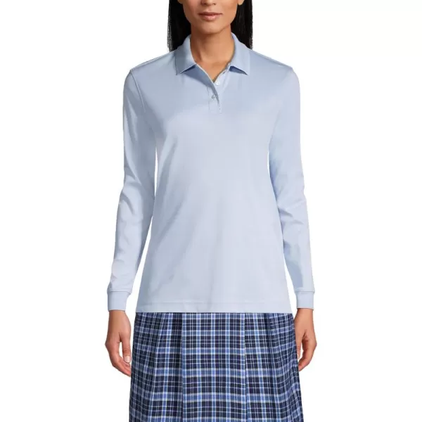 Lands End School Uniform Womens Long Sleeve Interlock Polo ShirtBlue