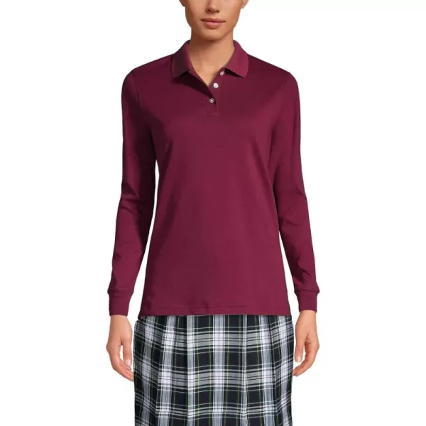 Lands End School Uniform Womens Long Sleeve Interlock Polo ShirtBurgundy