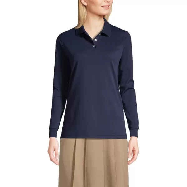 Lands End School Uniform Womens Long Sleeve Interlock Polo ShirtClassic Navy