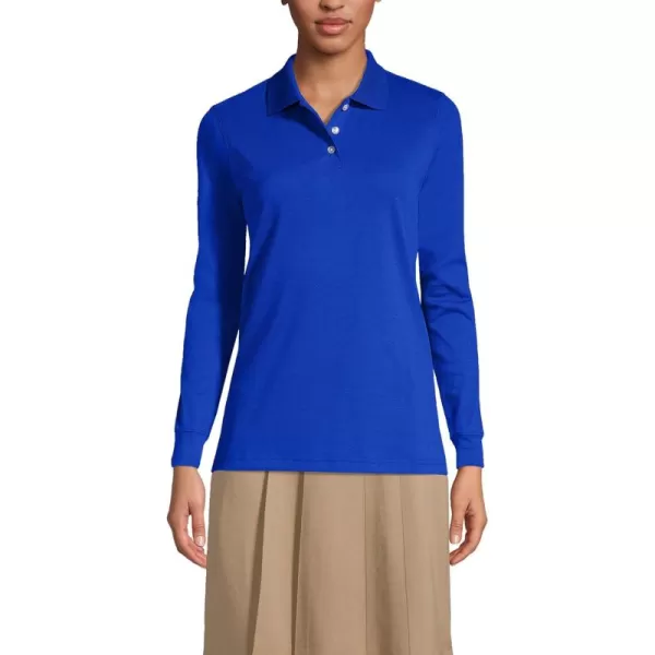 Lands End School Uniform Womens Long Sleeve Interlock Polo ShirtCobalt