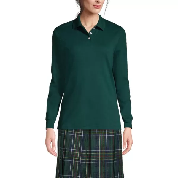 Lands End School Uniform Womens Long Sleeve Interlock Polo ShirtEvergreen