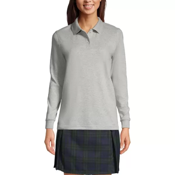 Lands End School Uniform Womens Long Sleeve Interlock Polo ShirtGray Heather