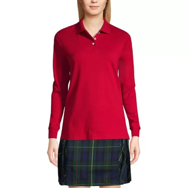 Lands End School Uniform Womens Long Sleeve Interlock Polo ShirtRed