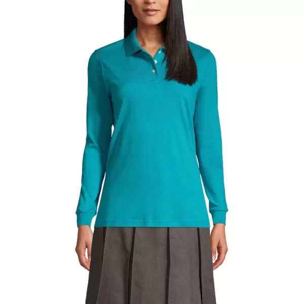 Lands End School Uniform Womens Long Sleeve Interlock Polo ShirtTeal Breeze