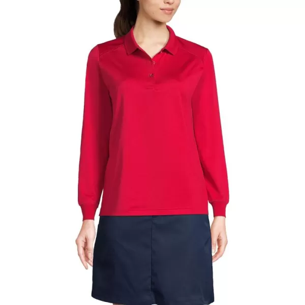 Lands End School Uniform Womens Long Sleeve Rapid Dry Polo ShirtRed