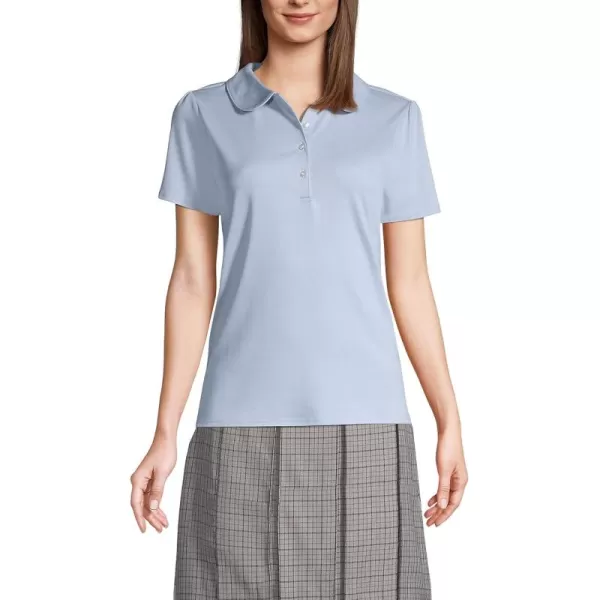 Lands End School Uniform Womens Short Sleeve Peter Pan Collar Polo ShirtBlue