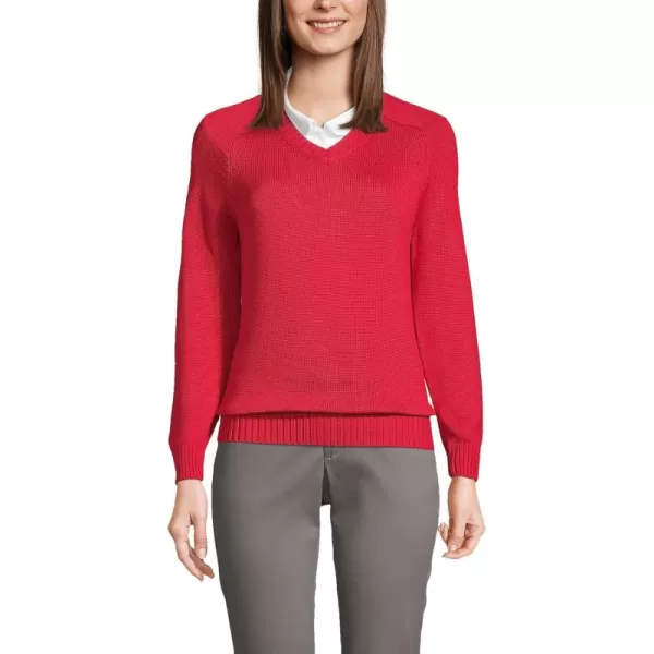 Lands End School Uniform Young Womens Cotton Modal VNeck SweaterRed