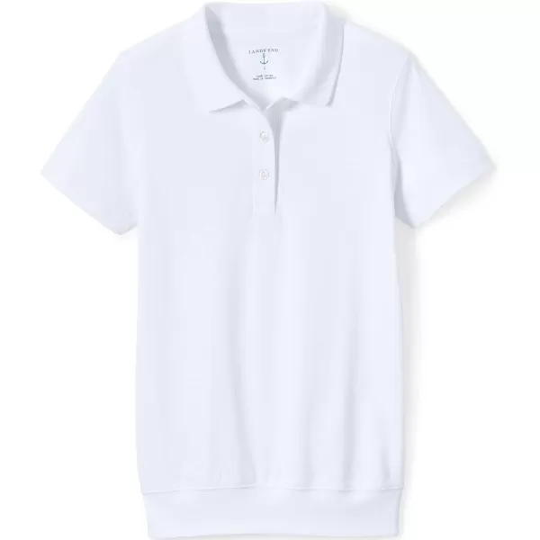 Lands End School Uniform Mens Short Sleeve Banded Bottom Polo ShirtWhite