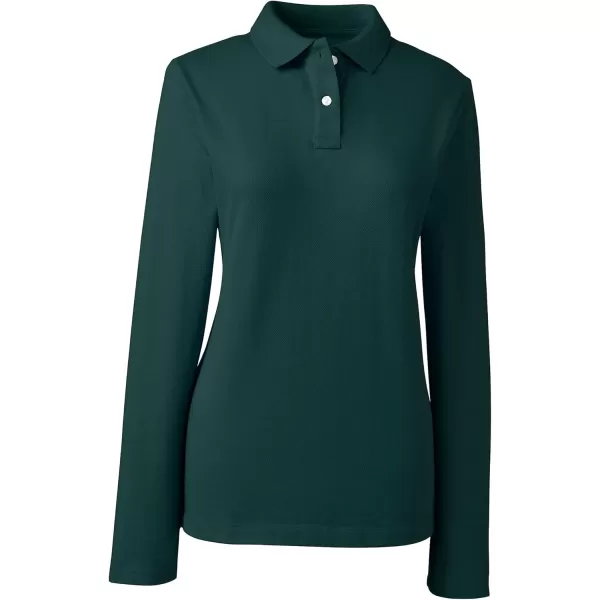 Lands End School Uniform Womens Long Sleeve Feminine Fit Mesh Polo ShirtEvergreen