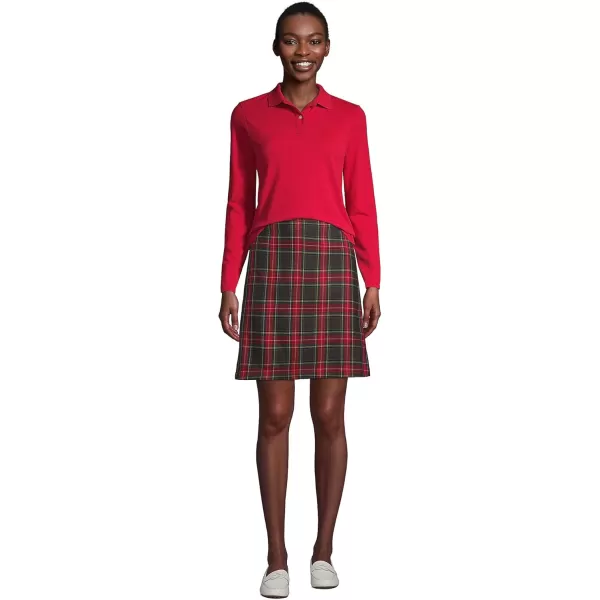 Lands End School Uniform Womens Long Sleeve Feminine Fit Mesh Polo ShirtRed