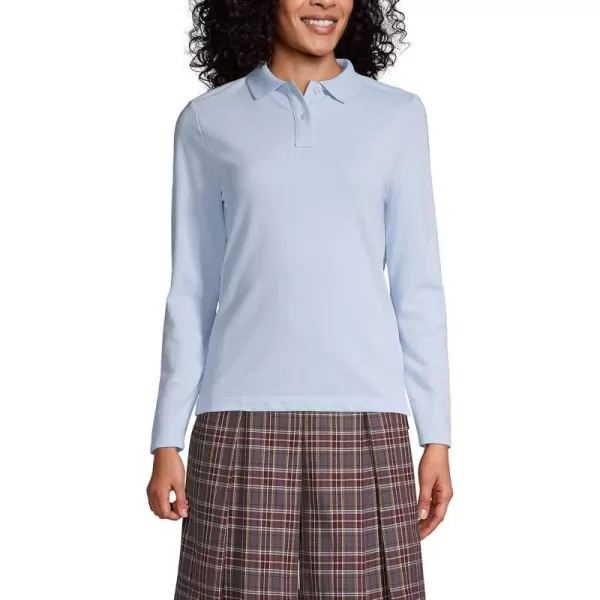 Lands End School Uniform Womens Long Sleeve Feminine Fit Mesh Polo ShirtBlue