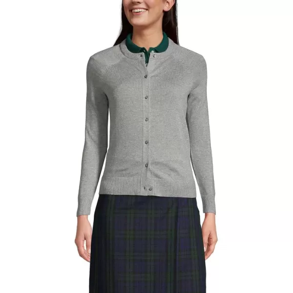 Lands End School Uniform Young Womens Cotton Modal Cardigan SweaterPewter Heather