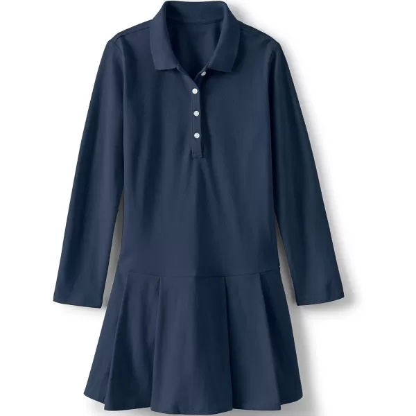 Lands End Girls Long Sleeve Mesh Pleated Polo DressClassic Navy