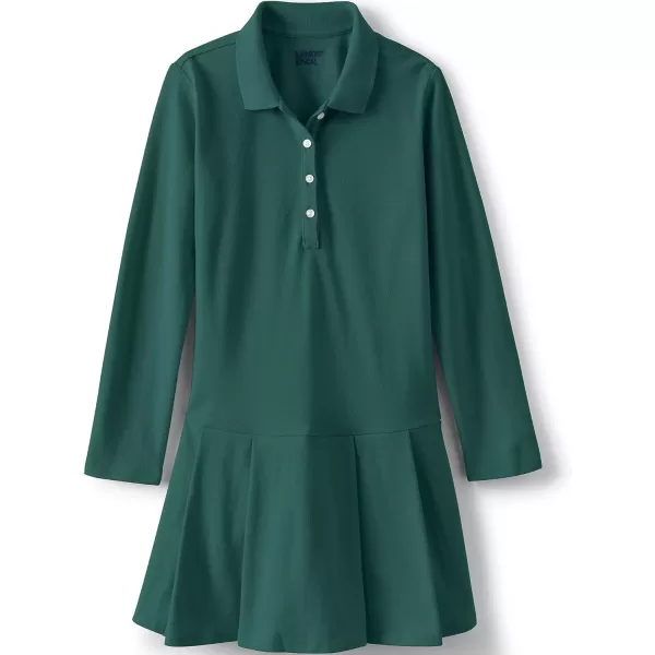 Lands End Girls Long Sleeve Mesh Pleated Polo DressEvergreen