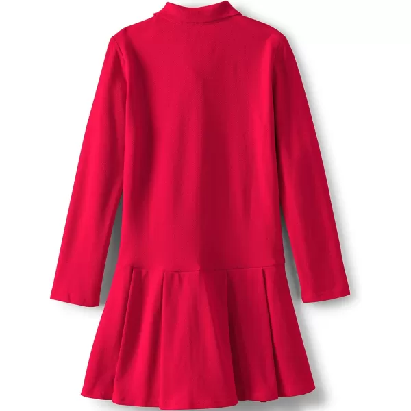 Lands End Girls Long Sleeve Mesh Pleated Polo DressRed