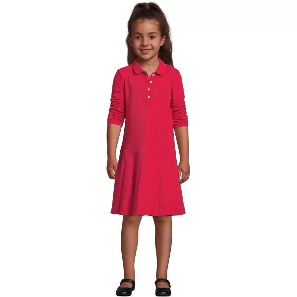 Lands End Girls Long Sleeve Mesh Pleated Polo DressRed