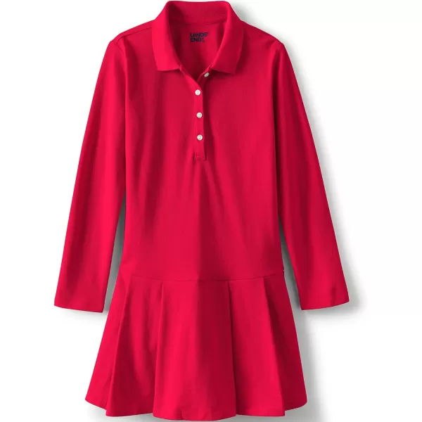 Lands End Girls Long Sleeve Mesh Pleated Polo DressRed