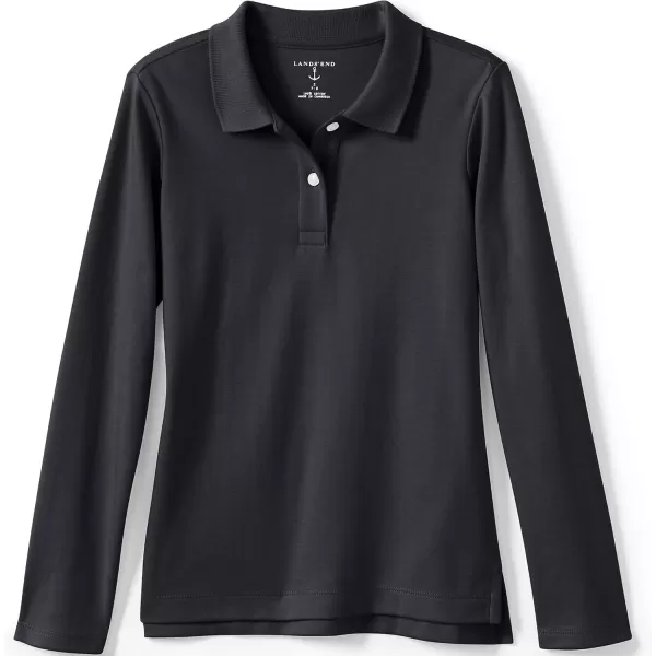 Lands End School Uniform Girls Long Sleeve Feminine Fit Interlock Polo ShirtBlack