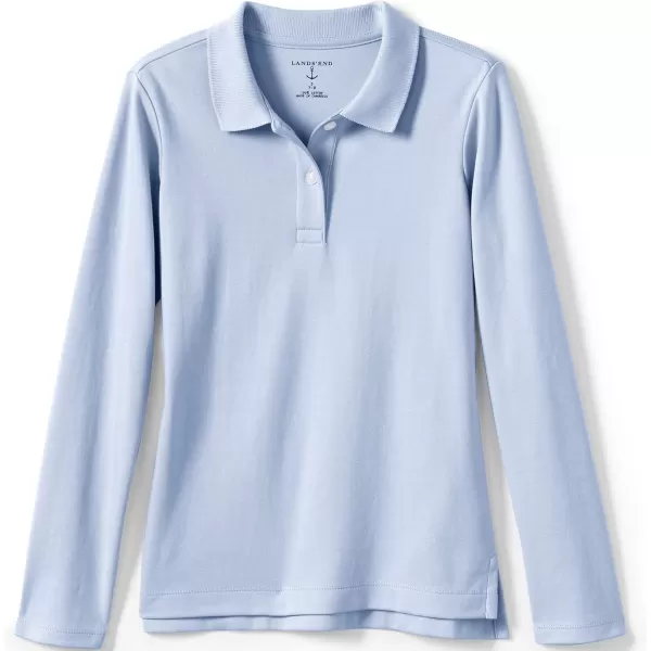 Lands End School Uniform Girls Long Sleeve Feminine Fit Interlock Polo ShirtBlue