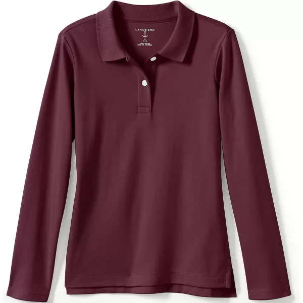 Lands End School Uniform Girls Long Sleeve Feminine Fit Interlock Polo ShirtBurgundy