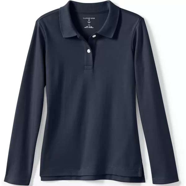 Lands End School Uniform Girls Long Sleeve Feminine Fit Interlock Polo ShirtClassic Navy