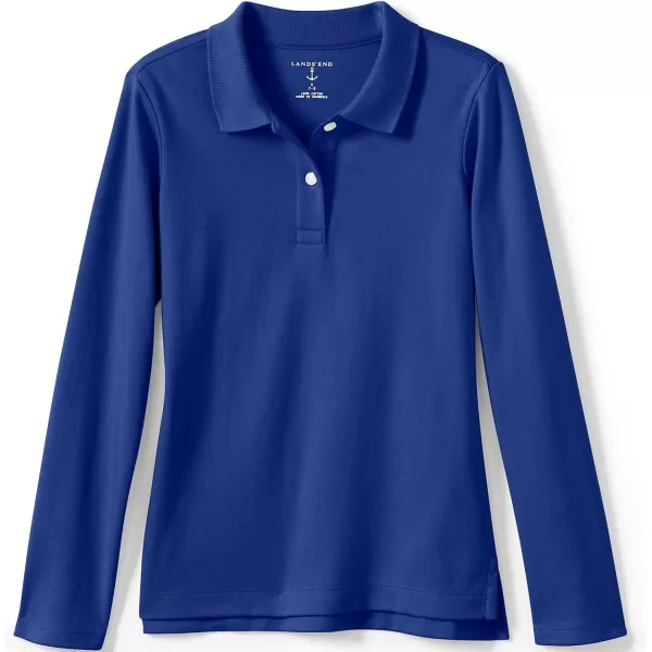 Lands End School Uniform Girls Long Sleeve Feminine Fit Interlock Polo ShirtCobalt