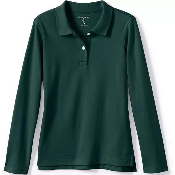 Lands End School Uniform Girls Long Sleeve Feminine Fit Interlock Polo ShirtEvergreen