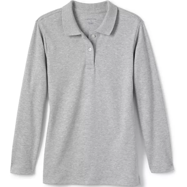 Lands End School Uniform Girls Long Sleeve Feminine Fit Interlock Polo ShirtGray Heather