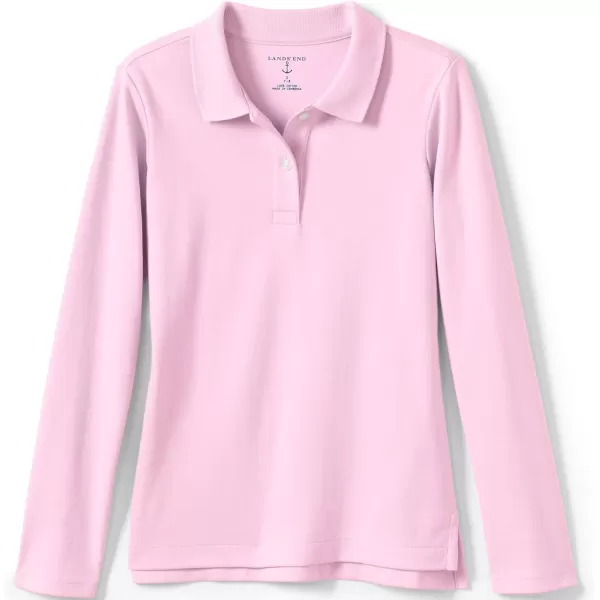 Lands End School Uniform Girls Long Sleeve Feminine Fit Interlock Polo ShirtIce Pink