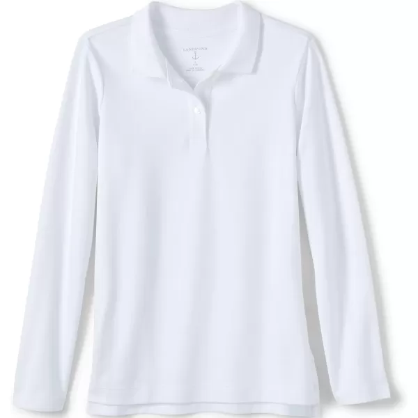 Lands End School Uniform Girls Long Sleeve Feminine Fit Interlock Polo ShirtWhite