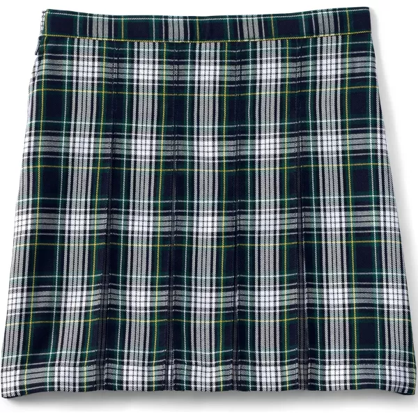 Lands End School Uniform Girls Plaid Box Pleat Skirt Top of The KneeWhiteEvergreen Plaid