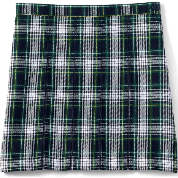 Lands End School Uniform Girls Plaid Box Pleat Skirt Top of The KneeWhiteEvergreen Plaid