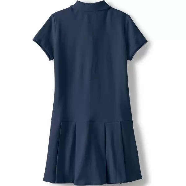 Lands End School Uniform Girls Short Sleeve Mesh Pleated Polo DressClassic Navy