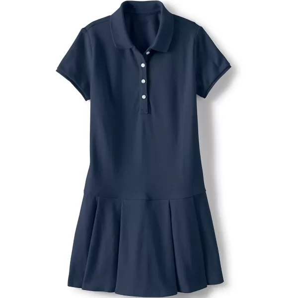 Lands End School Uniform Girls Short Sleeve Mesh Pleated Polo DressClassic Navy