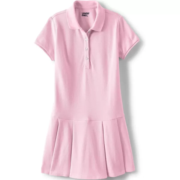 Lands End School Uniform Girls Short Sleeve Mesh Pleated Polo DressIce Pink