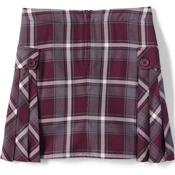 Lands End School Uniform Girls Side Pleat Plaid Skort Above KneeBurgundyGray Plaid