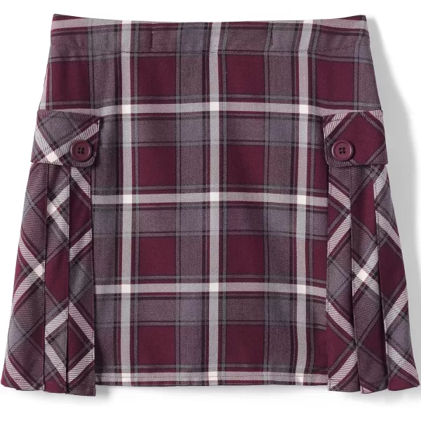 Lands End School Uniform Girls Side Pleat Plaid Skort Above KneeBurgundyGray Plaid