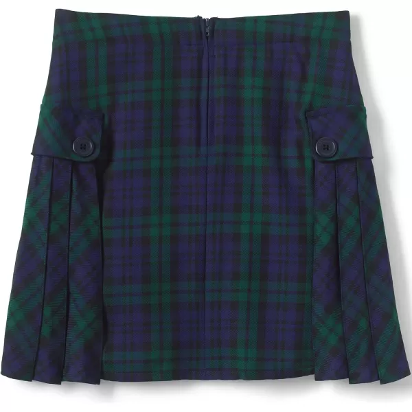 Lands End School Uniform Girls Side Pleat Plaid Skort Above KneeClassic NavyEvergreen Plaid