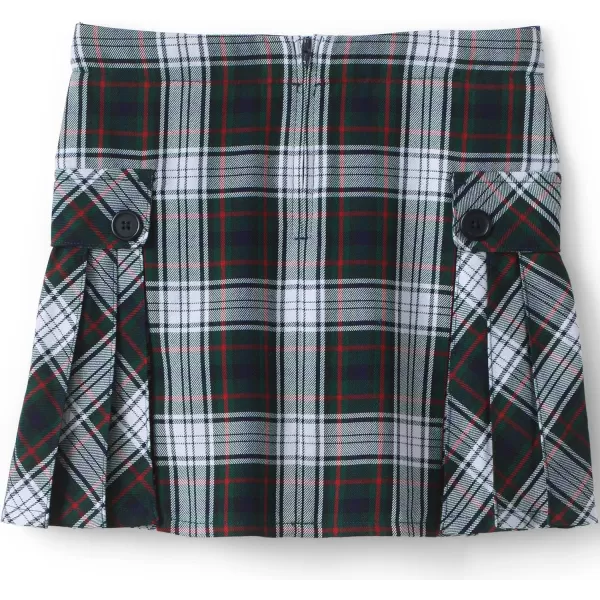 Lands End School Uniform Girls Side Pleat Plaid Skort Above KneeEvergreenWhite Plaid