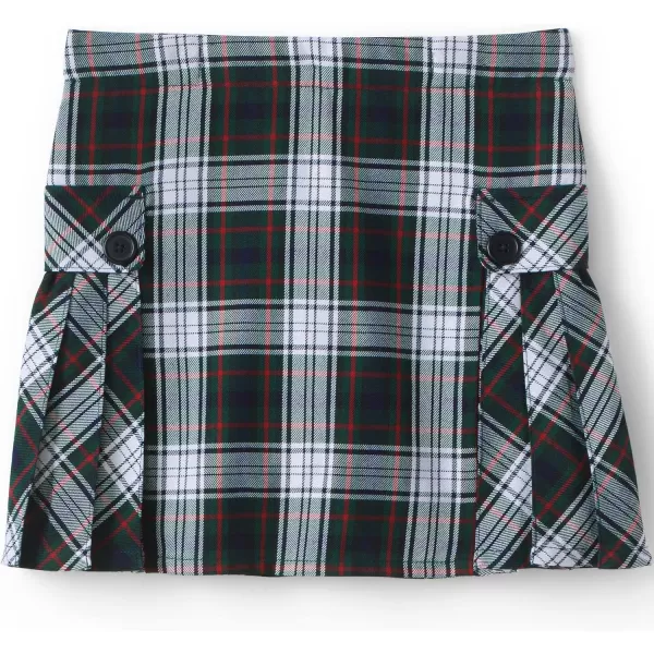 Lands End School Uniform Girls Side Pleat Plaid Skort Above KneeEvergreenWhite Plaid