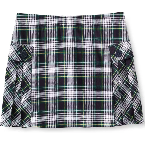 Lands End School Uniform Girls Side Pleat Plaid Skort Above KneeWhiteEvergreen Plaid