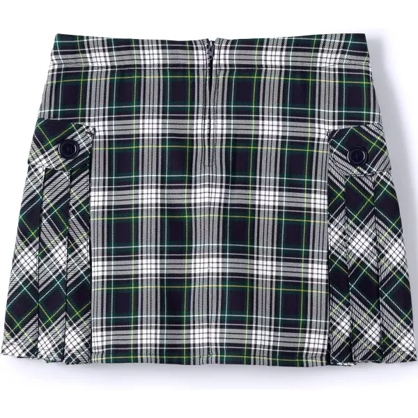 Lands End School Uniform Girls Side Pleat Plaid Skort Above KneeWhiteEvergreen Plaid