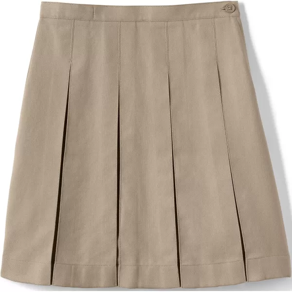 Lands End School Uniform Girls Solid Box Pleat Skirt Below The KneeKhaki