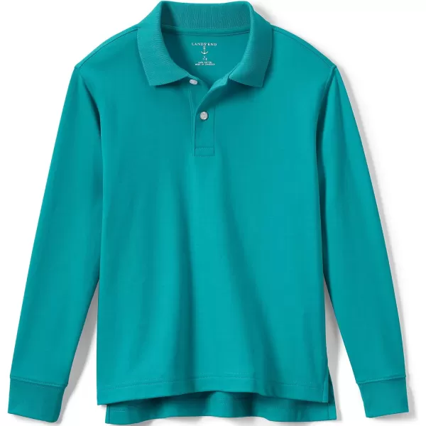 Lands End School Uniform Kids Long Sleeve Interlock Polo ShirtTeal Breeze